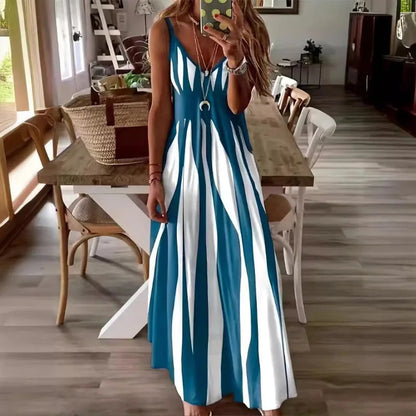 Florence Striped V-Neck Maxi Dress - Blue