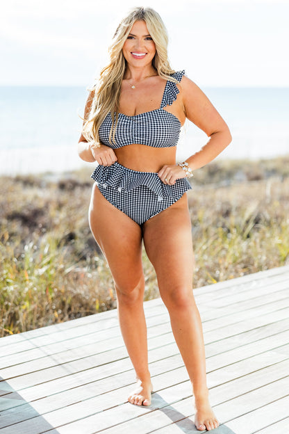 Sugar Sands Swim Bottom, Black/White Gingham