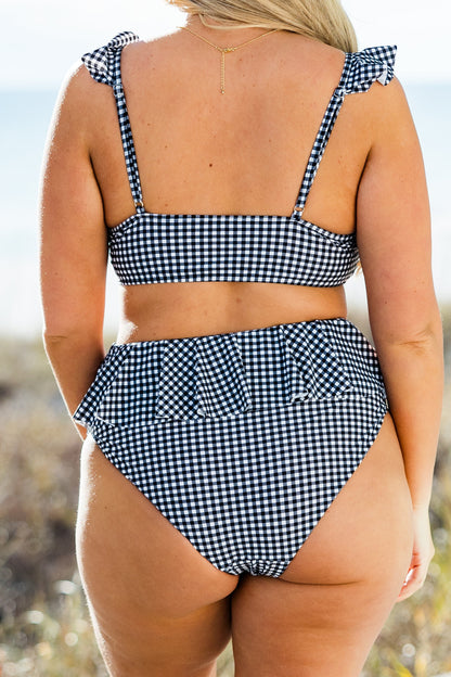 Sugar Sands Swim Top, Black/White Gingham