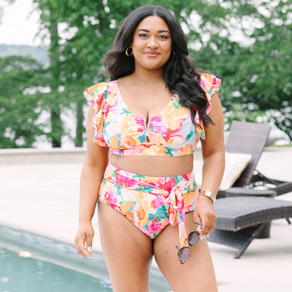 Beach Babe Swim Top, Orange Floral