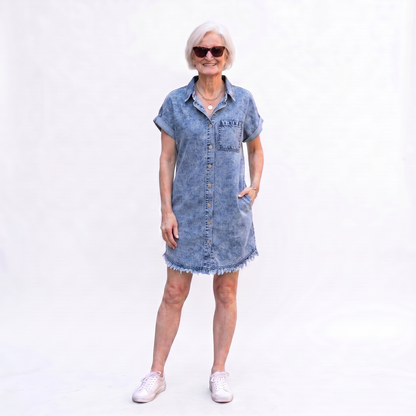 Frayed Hem Denim Shirt Dress