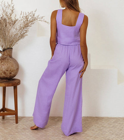Elisaria - Minimalist Top and Wide-Leg Pants Set