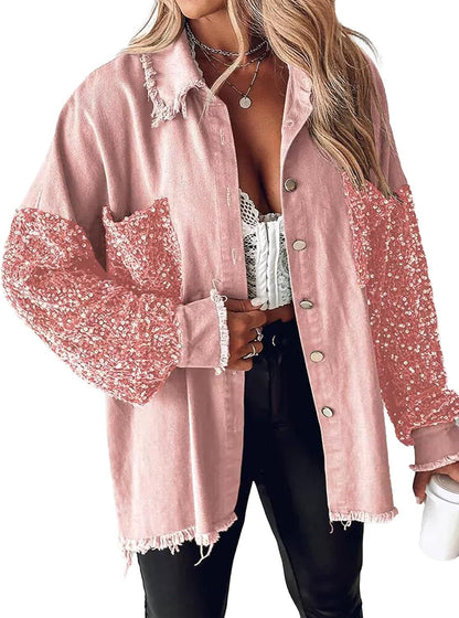 Oversized Sequin Denim Jacket