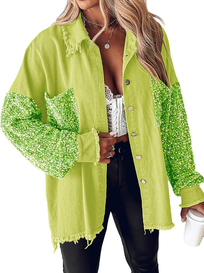 Oversized Sequin Denim Jacket