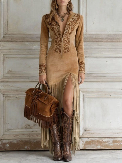 Wildrose Fringe Suede Dress