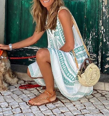 New Printing Sleeveless Printed Dress In Stock