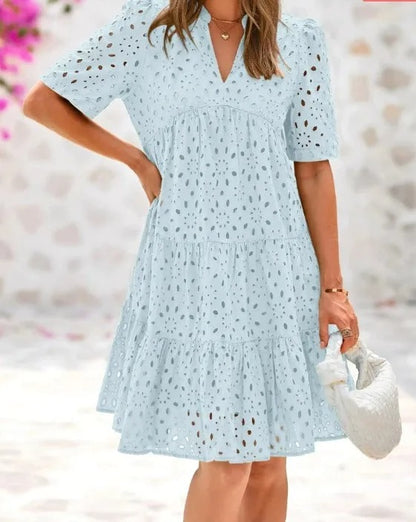 2025 Women’s Chic Hollow-Out Lace Ruffle Mini Dress