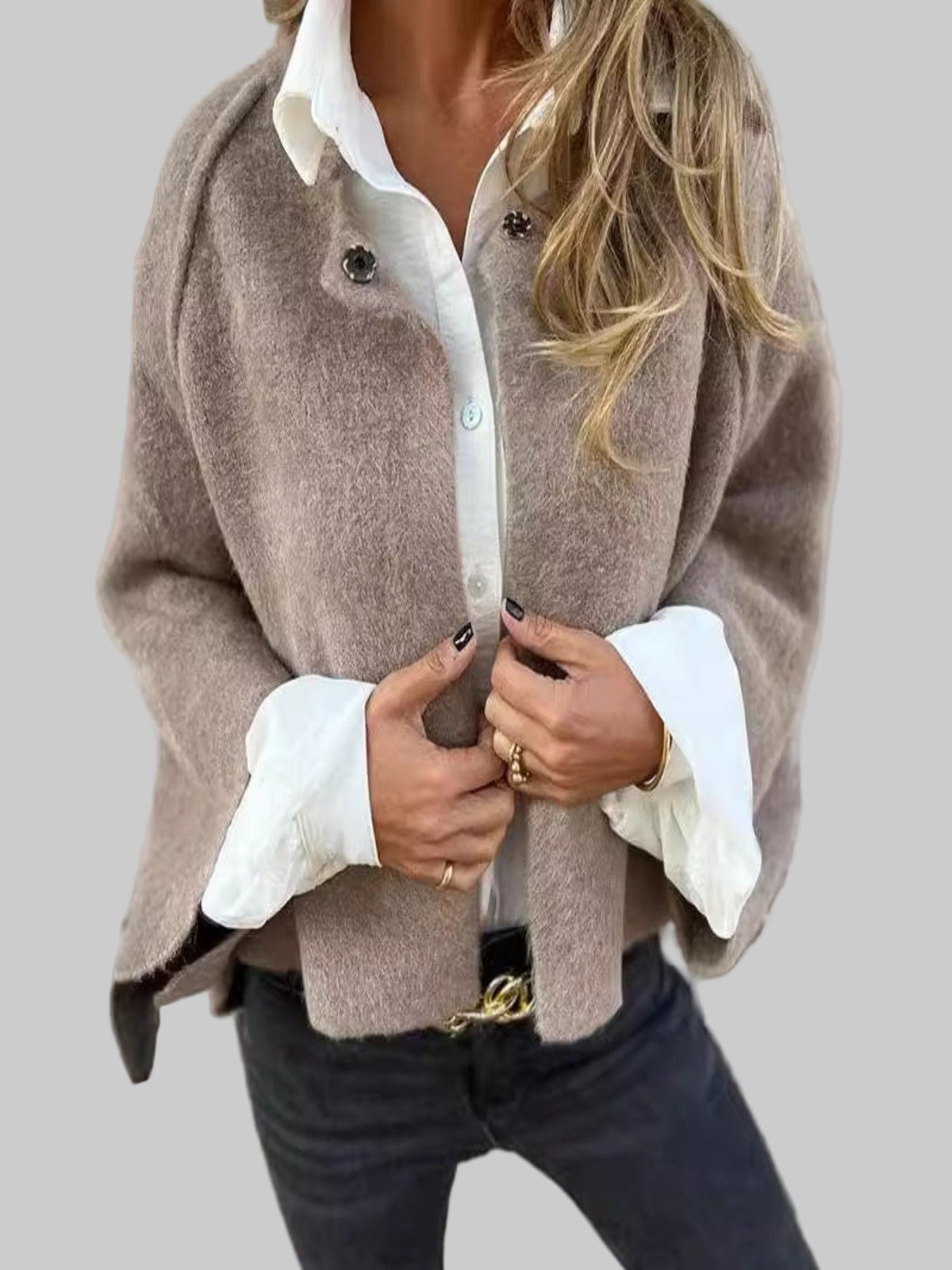 Cropped Jacket with Elegant Flared Sleeves My Store