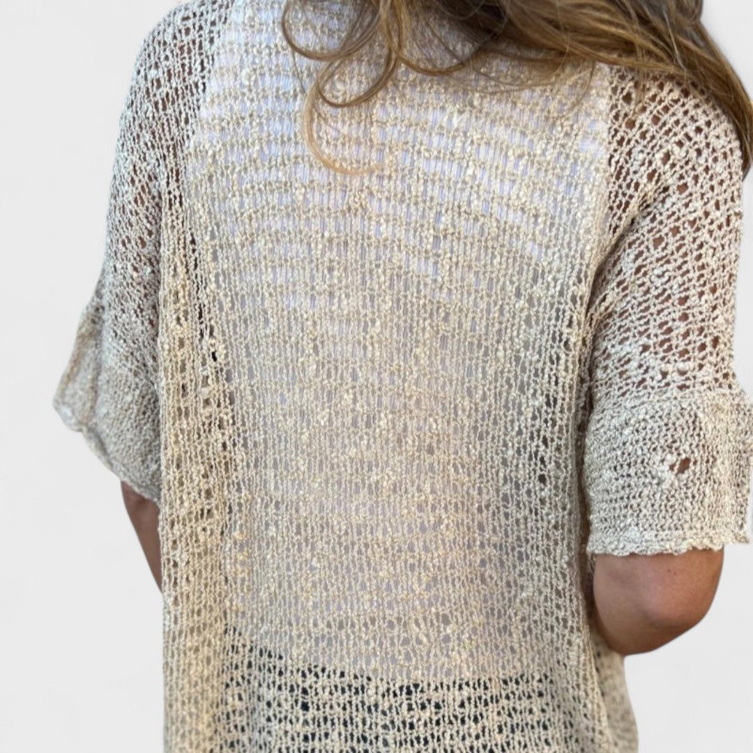 Varrea - Jednolita bluzka damska z jednym guzikiem