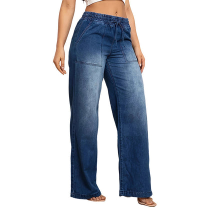 Drawstring Wide-Leg Denim Jeans