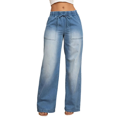 Drawstring Wide-Leg Denim Jeans
